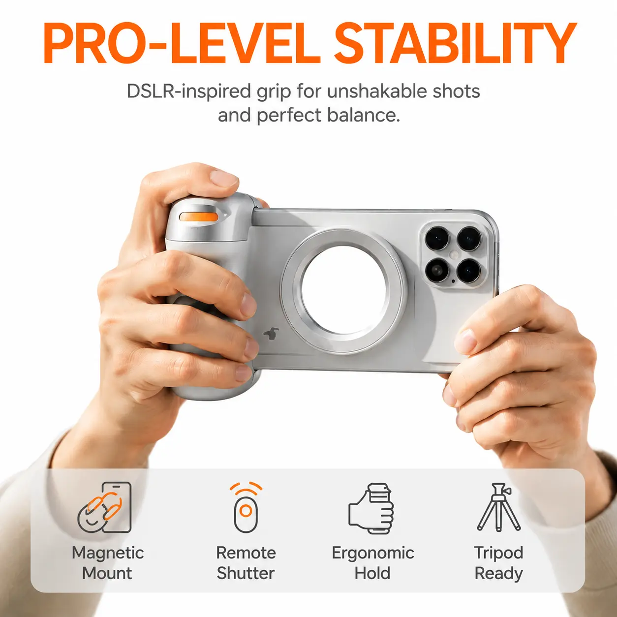 Magnetic Wireless Plastic Camera Grip for Cellphone – Stable Filming Accessory with Magnetic Mount, Stabilizes Shots for Videos, Selfies