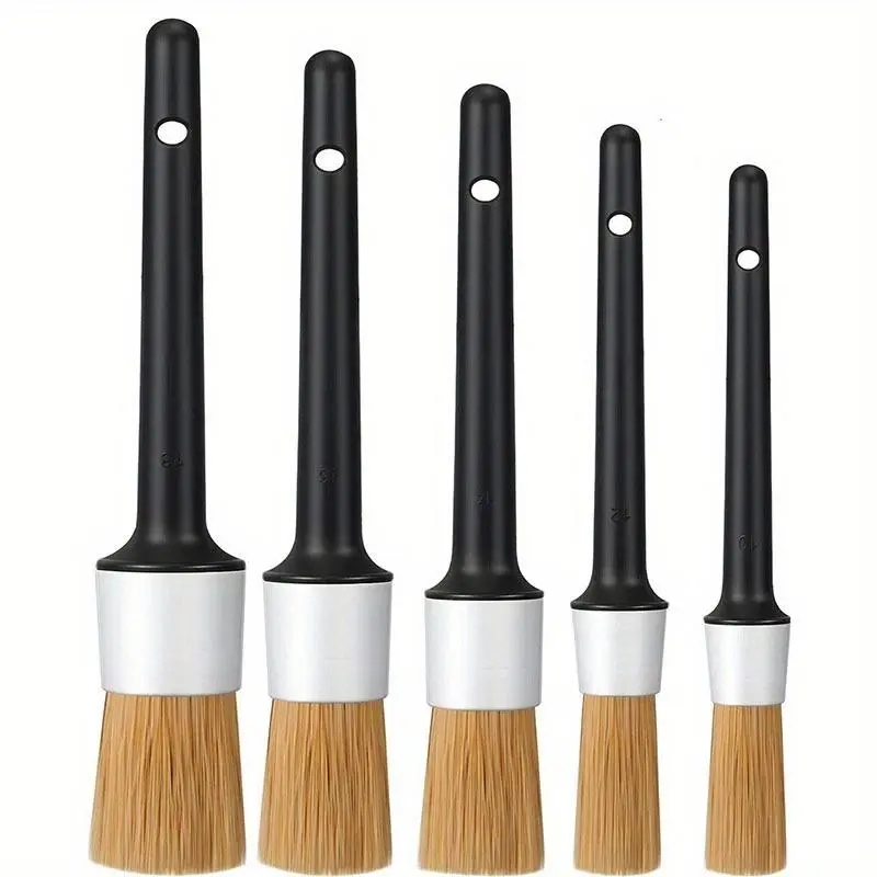 Car Exterior Interior Detail Brush 5pcs Boar Hair Bristle Brushes for Car Cleaning Auto Detail Tools Dashboard Cleaning Brush Window Cleaning Tool Car Cleaning Supplies Car Detailing Brush Car Window Cleaner