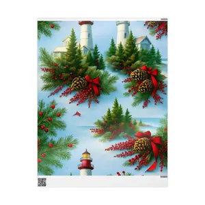 Coastal Lighthouse Pinecone Holiday Wrapping Paper | Christmas Wrap