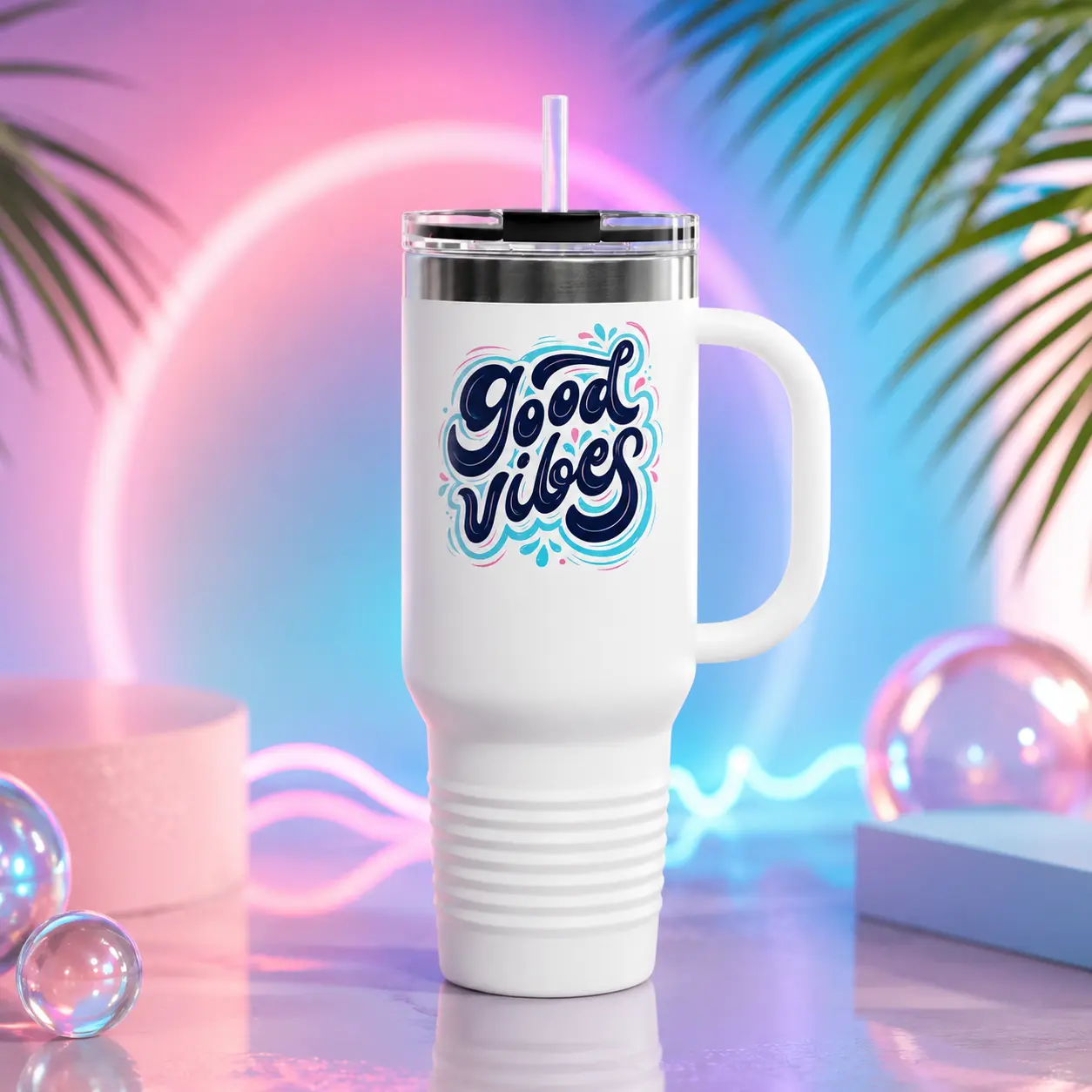 Good Vibes script artwork Travel Mug | 40oz insulated tumbler