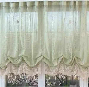 Curtain Tie Up Shade Window Panels for Living Room and Bedroom Balloon Curtains Hook Flower Sheer Curtains 1Panel Organic Cotton