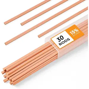 30pcs Brazing Rods AWS BCuP-5 15% Silver Solder Phos Copper Brazing Alloy Flat Welding Rods 0.050"x1/8"x10" for HVAC, Refrigeration, and Industrial Applications