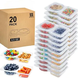 Reusable Snack Containers With Lids,2 Compartment Snackle Box Container,20pcs Snack Pack Containers,Meal Prep Containers,Condiment Containers With Lids,Travel - Camping Essentials