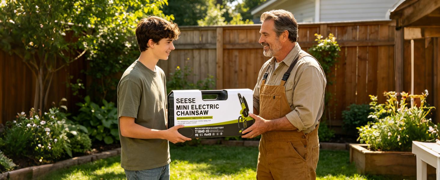 【SummerVibes】SEESE Brushless Mini ChainSaw Oil System- Portable Electric Cordless Saw for Wood Cutting, Batteries (2000mAh) ,Pruning, Gardening, Camping - Suitable for Seniors, Women Holiday gifts