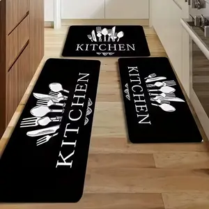 3-Piece Non-Slip Kitchen Mat Set – Durable & Easy-Clean Floor Rugs for Kitchen & Hallway | Modern Home Decor Kitchen Accessories | Stylish Absorbent Area Rug Set for Everyday Use