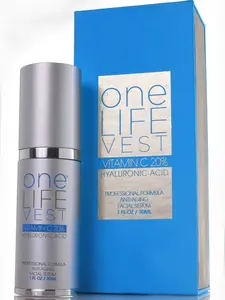 Anti Aging Organic Vitamin C Serum + Hyaluronic Acid Face Treatment for Women and Men by One Life Vest. Dark, Age & Sun Spots, Fine Lines and Wrinkles Reducer. Luxury Skincare Product Helps Regain Brighter & Firmer Complexion, Healthy and Youthful Skin.