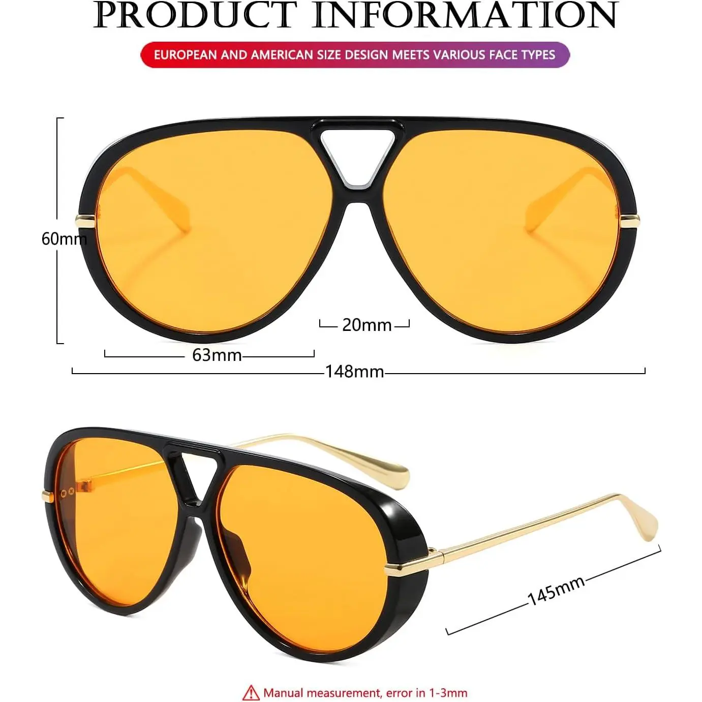 Oversized Aviator Sunglasses Women Men Fashion Retro Big 