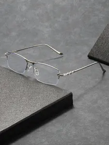 Silver Color Anti-Blue Light Glasses, Rectangular Frame, Unisex Fashion Eyewear for Computer, Gaming, TV, Smartphone Use, High Quality Eyeglasses