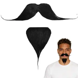 2-Pack Fake Mustache and Beard, Sticky Mustache for Halloween Costume and Party, Perfect for Elderly Makeup
