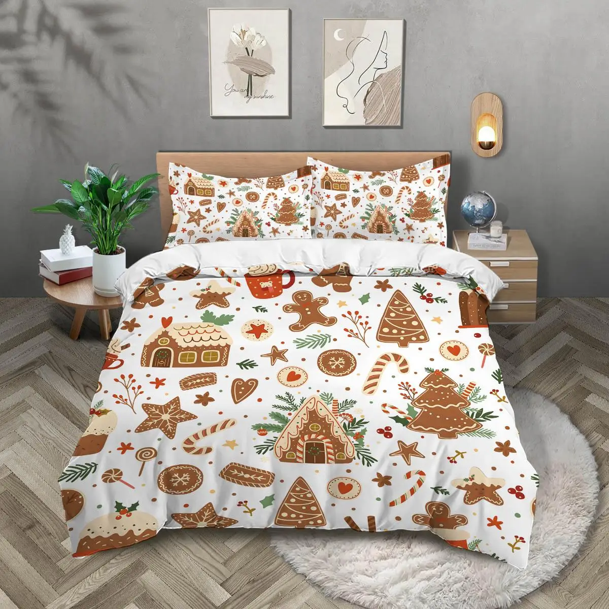 Christmas Themed Duvet Cover Set, 3 Counts/set Including 1 Duvet Cover & 2 Pillowcases, Soft Comfortable Bedding Set for Home Bedroom