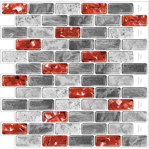 Marble Peel and Stick Backsplash for Kitchen, 10-Sheet Stick on Backsplash for Bathroom, Large Self-Adhesive Kitchen Backsplash, Red Marble Look Decorative Tiles(12"x12")