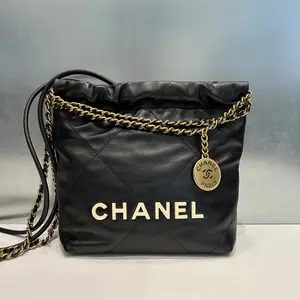 Pre-owned CHANEL Calfskin Leather Tote Bags 22 Mini Bag Black NEW Hobo Tote Shopping Bag 54921217