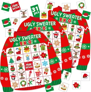 Christmas Bingo Game – 24/48 Players Holiday Bingo Cards with Gingerbread House Reindeer Snowman Ugly Sweater Theme, Winter Party Game for Christmas Party Favors Family Classroom Activities