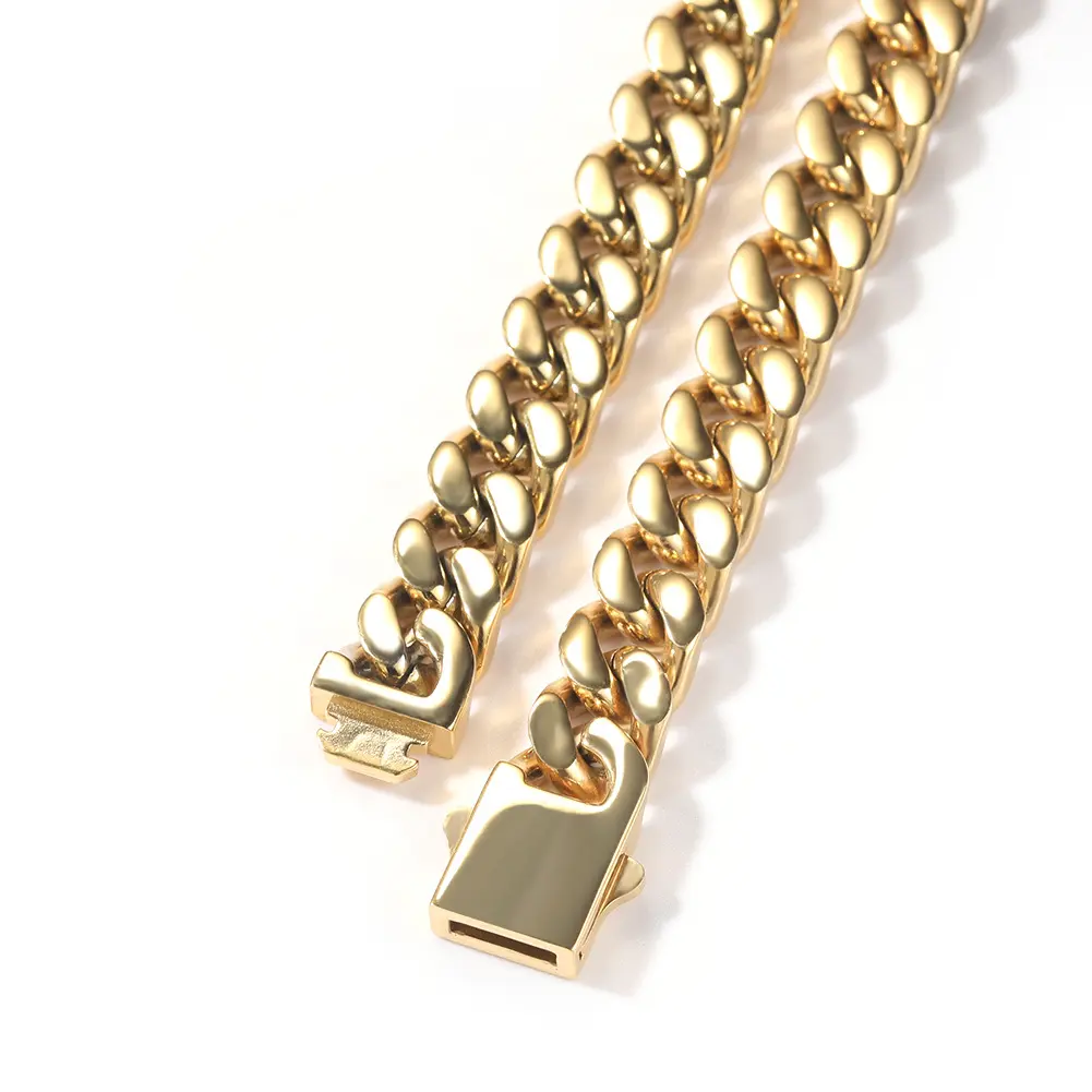 【FK】European American Stainless Steel Men’s Hip Hop Necklace, 12mm Smooth Cuban Chain with Spring Clasp, Minimal Versatile Chain