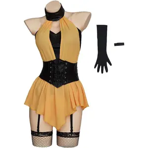 Sally Jupiter Cosplay Costume Women Sexy Yellow Superhero Costume Outfits with Stockings Halloween Fancy Dress