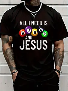 100% Cotton All I Need Is Bingo And Jesus Bingo Player Gambling Bingo T-Shirt Women's Men's Graphic Tee Crew Neck summer vacation Tops
