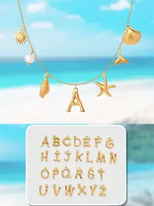 Letter Necklace Summer Beach Shell Starfish Surf Clavicle Chain Bohemian Pendant, Daily Gift for Sisters Friends