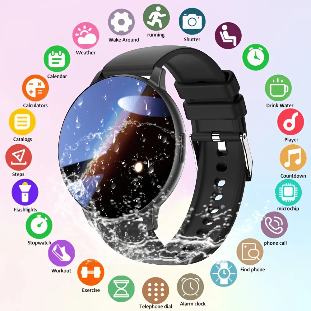Unisex IP67 Smart Watch with Silicone Strap - New Modern Design, Valentine's Day Gift, Text Notifications, Multiple Sports Modes, Remote Camera Control, Compatible with iPhone & Android