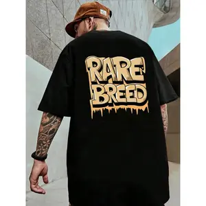 Men's Regular Fit Letter Print Drop Shoulder Tee, Casual Soft Comfortable Round Neck Half Sleeve T-shirt For Daily Wear, Men's Top For Summer