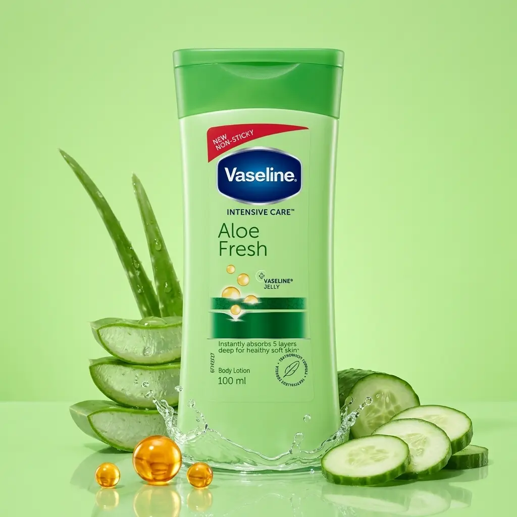 Vaseline Intensive Care Aloe Fresh Lotion (100ml/3.4oz) Non-Sticky Light Body Cream Formula with Aloe Vera