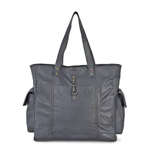 La Marey Genuine Leather Front Pocket Tote Bag