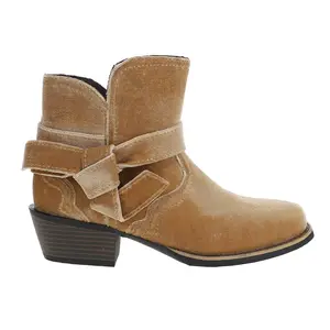 Justin Boots Womens Elana Velvet Square Toe Pull On Casual Boots Ankle Low Heel 1-2" - Brown