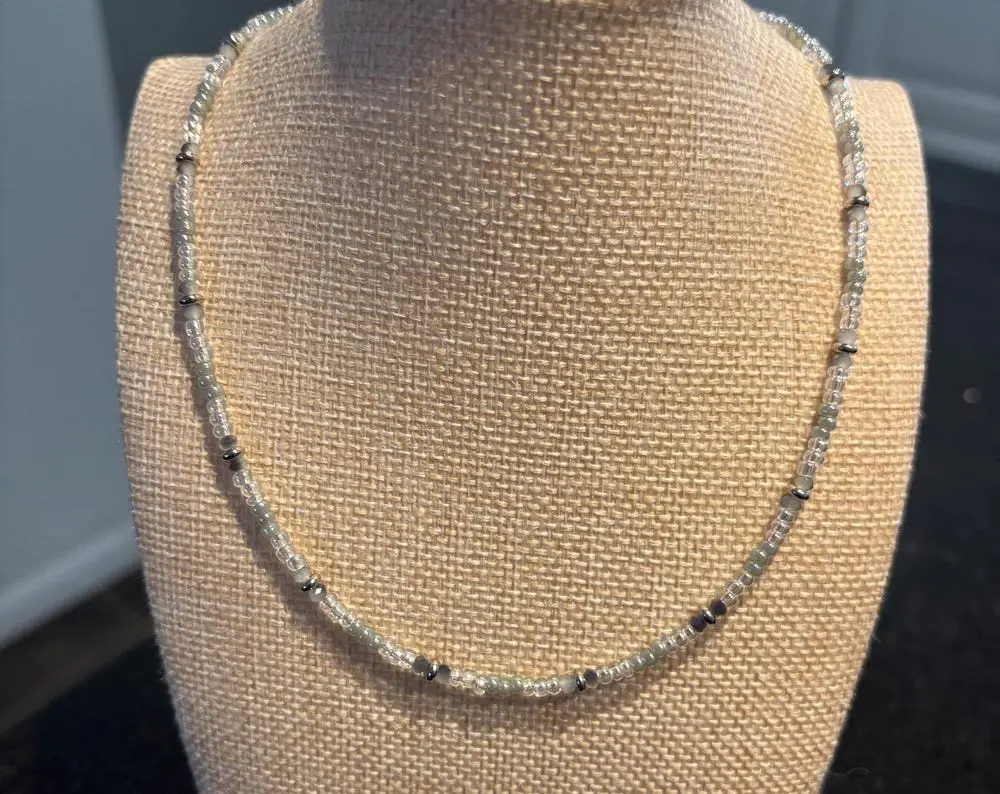 Grey Crystal Dainty Beaded Necklace