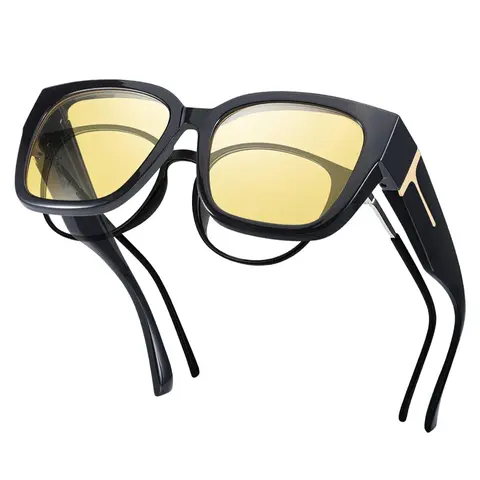 【Night Driving Glasses】Unisex Polarized Fit-Over Glasses, Full Rim, Anti-Glare, Polycarbonate Night Vision Eyewear, Fashionable Sunglasses with Trendy Styling, Acts as a Standalone Accessory, Style IF7511