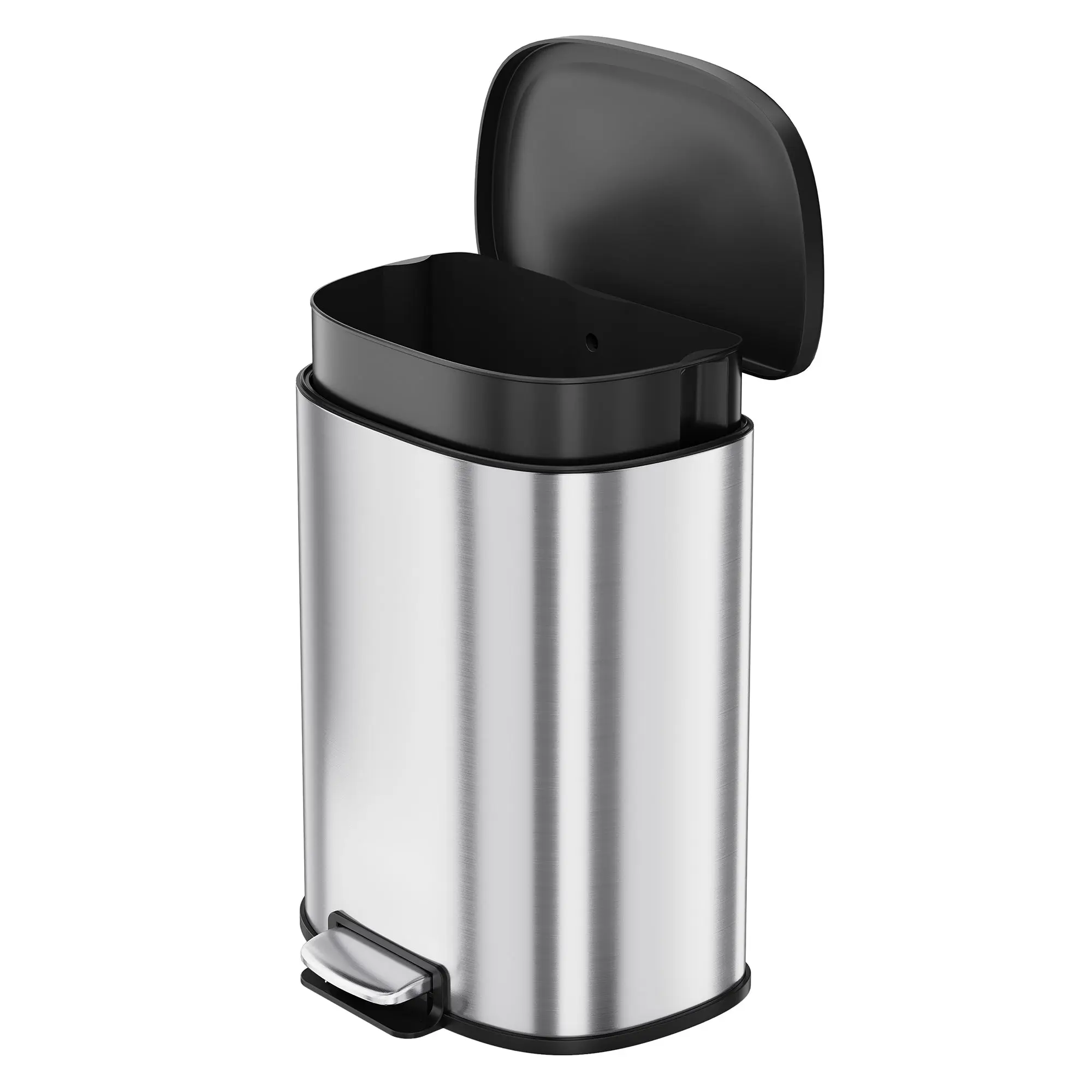 【GARVEE】D-Shape Kitchen Trash Can 50L/13.2 Gal - Smudge Resistant Stainless Steel Step-On Garbage Bin with Soft-Close Lid and Removable Buckets for Easy Cleaning