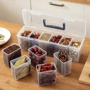 7pcs Storage Box Set with 6 Small Boxes and 1 Large Box, Multi-Specification Food Storage Container for Spices Snacks Grains, Stackable Reusable Transparent PP Material