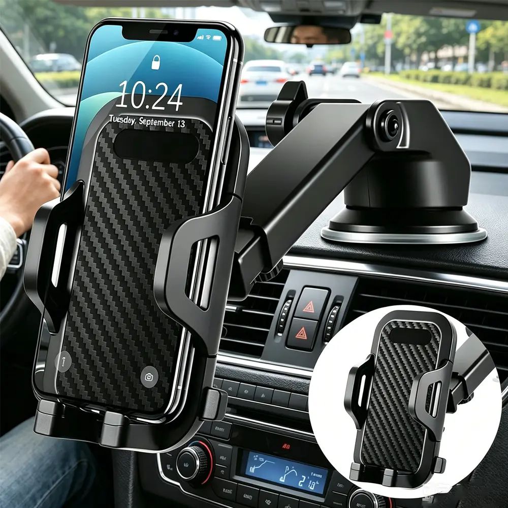 TEMPOMIND  Universal Fit Car Phone Mount, Telescopic Adjustment Cell Phone Mount with Suction Cup for Dashboard Windshield Holder Installation, Cell Phone Holder For Car, Phone Holder For Car
