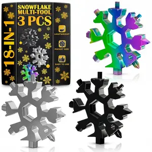 18-in-1 Stainless Steel Snowflake Multitool Set (3-Pack) – Compact Portable Keychain with Screwdriver, Bottle Opener for Men, Universal Use for Travel, Home