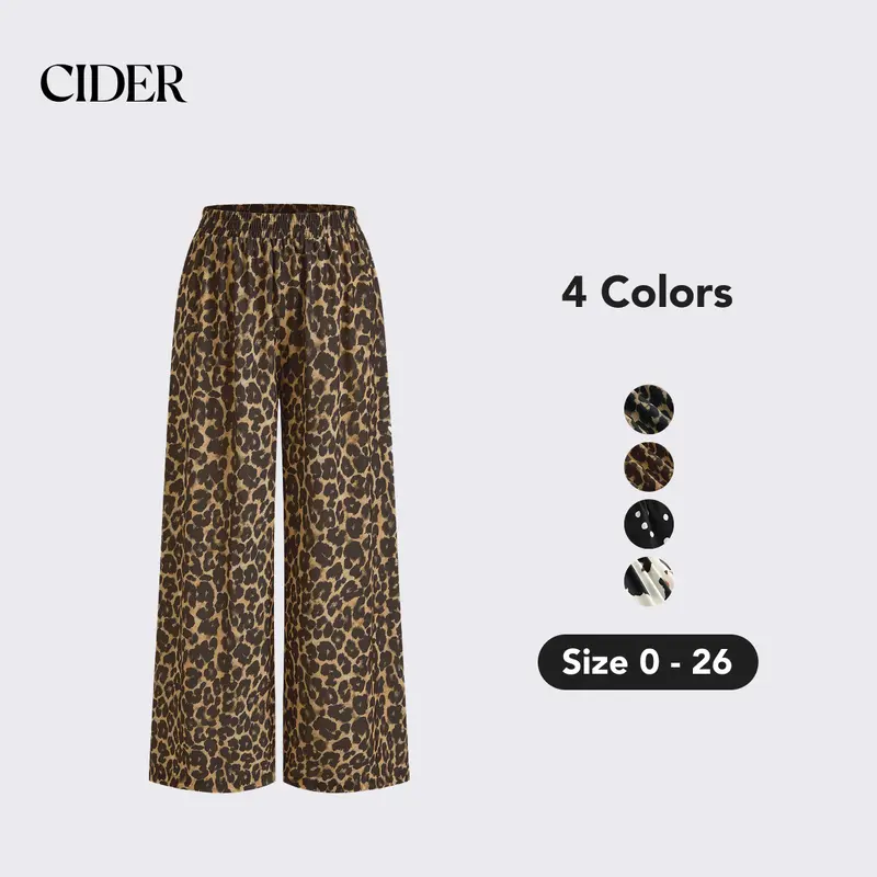 Cider Lady's Animal Print Mid-Rise Wide-Leg Pants - Woven Non-Stretch Casual Bottoms with Easy Elastic Waist, Pull-On, Machine Washable, Sizes 2XL (20/22), 4XL (26)