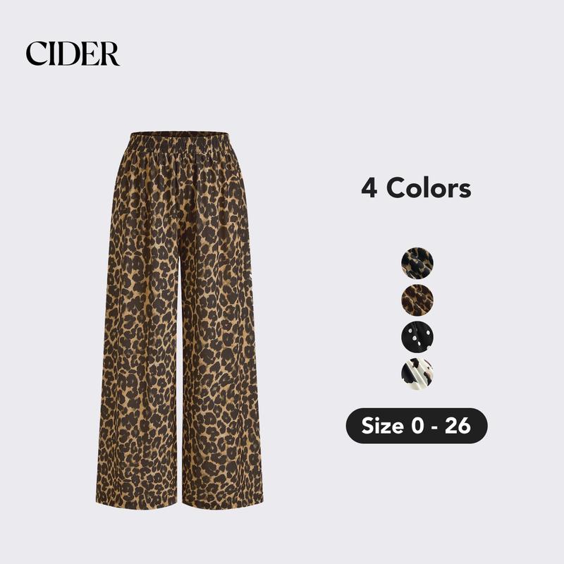 Cider Lady's Animal Print Mid-Rise Wide-Leg Pants - Woven Non-Stretch Casual Bottoms with Easy Elastic Waist, Pull-On, Machine Washable, Sizes 2XL (20/22), 4XL (26)