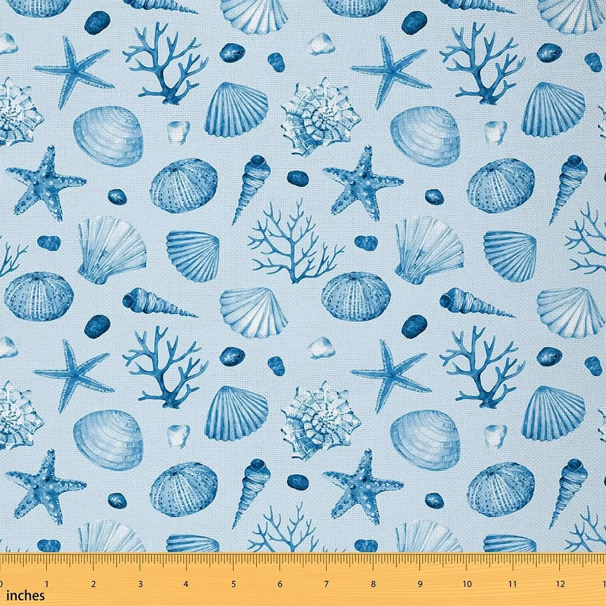 Ocean Starfish Fabric by The Yard,1 Yard,Watercolor Boho Beach Coastal Shells Animal Upholstery Fabric,Bohemian Sea Life Textile Waterproof Fabric, Home, Handbag