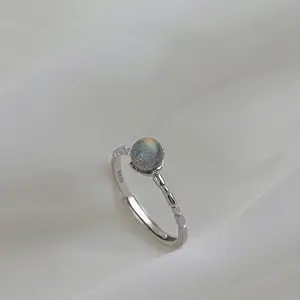 Minimalist S925 Silver Ring with Natural Moonstone, Adjustable Gemstone Ring