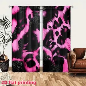 2D Flat 2Pcs Abstract Pink Leopard Print Curtain Panels, Pole Pocket Style, Semi Sunshade Polyester Fiber, Decorative Window Treatment for Home Living Room, Bedroom, Balcony, Kitchen, Study and Shower, Accessory, Anti Privacy.