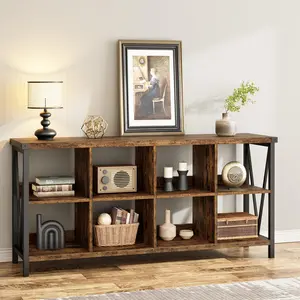 8-Cube Bookshelf, 62" Long 3 Tier Console Table, Industrial Storage Bookcase, Freestanding Open Book Shelves for Bedroom Living Room Office