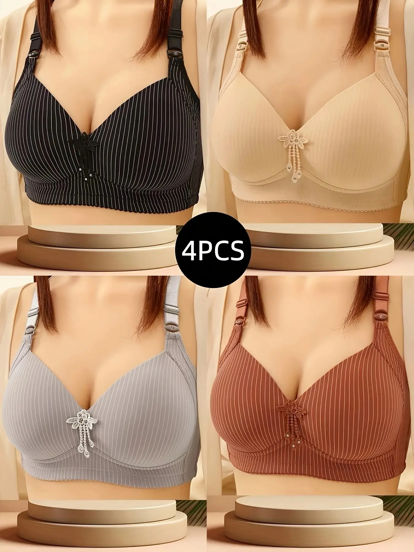 Women's Solid Wireless Adjustable Strap Push Up Bra, Soft Comfortable Breathable Elegant Chic Fit Bra, Women's Lingerie Underwear for All Seasons, Everyday Bras