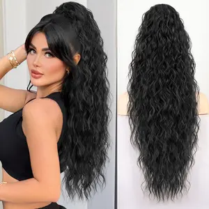 RONTAYA Ponytail Extension Claw 30" Curly Pony Tail Clip in Hair Extensions Fluffy Natural Looking Synthetic Hairpiece for Women Black