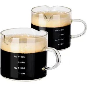 Double Spout Glass Coffee Cups with Handle - 75ML/2.5OZ Clear Borosilicate Glass Shot Glasses with Scale Measurement (2 Pack)