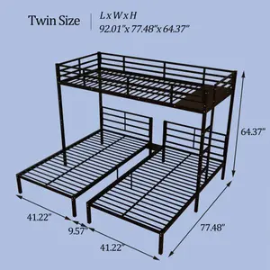 Bellemave  Triple Bunk Bed for ,3 Bed Bunk Beds for 3,Metal Triple Bunk Beds,Separates Into 3 Twin Beds,Noise Reduced Structure,Black
