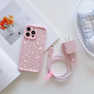6-Piece Set High Bamboo Creative New Leopard Print Phone Case Charger Head Cover + Cable Protector + Storage Rope + Data Line Protection Cord Organizer