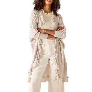 Songling Long Cardigan Sweater for Women with Ruffle Trim Knit Open Front Cocoon Wrap Casual Elegant Office Dress Outfits