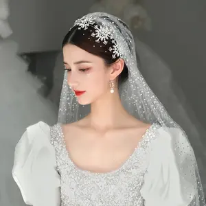 Snowflake Bridal Headband Veil Wedding Hair Accessories Crown Headdress Stage Dressing European Style Wedding Gown Ornaments