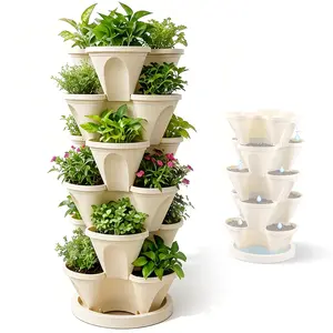 6 Tier Vertical Garden Stackable Planter for Strawberries, Flowers, Herbs, Vegetables, Ivory