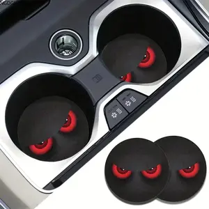 Creepy Red Eye Car Cup Coasters, Spooky Anime-Inspired Print, Absorbent & Non-Slip, Great for Adding an Edgy, Vibe to Your Ride