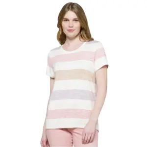 Market & Spruce Stitch Fix Striped Juuna Hi Lo Knit Shirt in Pink and White Stripes for Women's Fashion Shortsleeve Casual Womenswear Blouse Colorful Fit Outfits Style
