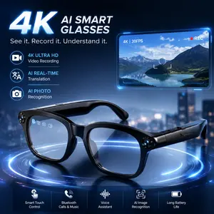 Smart Al Glasses, 4K Hands-Free Recording Real-TimeTranslation  Al Translator, BlueLight Blocking Functionality Hands-Free Vlog Photo & VideoCapture + Real-Time Translation Outdoor Adventures & DailyLife Wearable touch button control pro