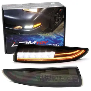 iJDMTOY Black-Out Smoked Lens LED DRL/Laser Sequential Front Turn Signal Light Assembly For 1993-2002 Chevrolet Camaro, Xenon White LED Parking/Driving & Full Amber LED Blinker